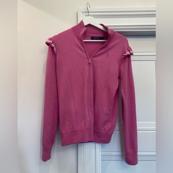 POLO RALPH LAUREN GOLF PINK ROSE  CASHMERE ZIP UP RUFFLE BALLETCORE BARBIE SMALL - Picture 2 of 6
